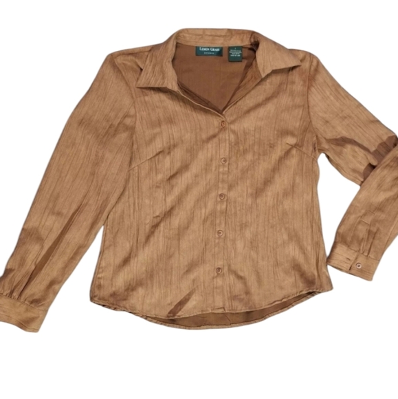 Lemon Grass Studio Women's Large Buttondown Light Brown Suede Texture - Picture 1 of 10